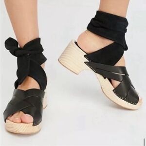 Free People Black Leather Crisscross Clog Sandals
